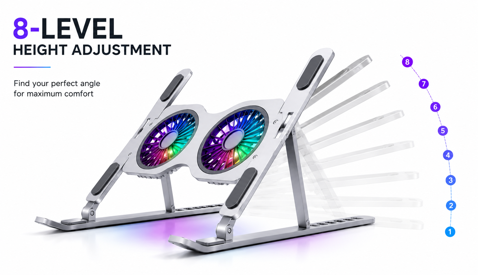 Adjustable Laptop Cooling Stand with Dual RGB Fans