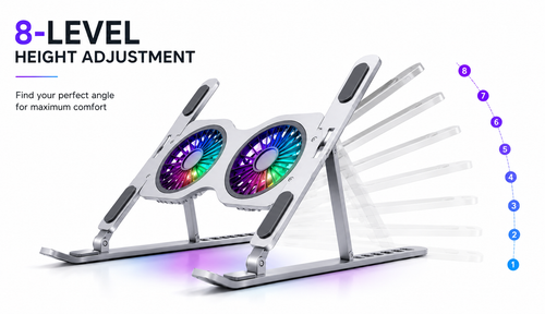 Adjustable Laptop Cooling Stand with Dual RGB Fans