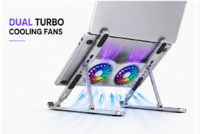 Adjustable Laptop Cooling Stand with Dual RGB Fans