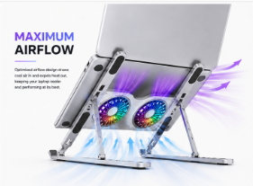 Laptop cooling stand showing maximum airflow with dual RGB fans