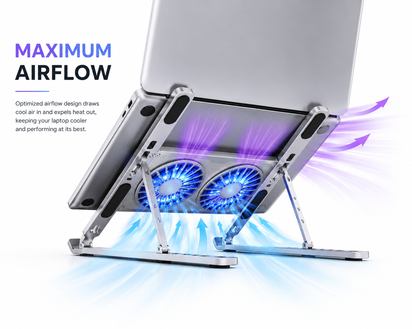 Adjustable Laptop Cooling Stand with Dual RGB Fans
