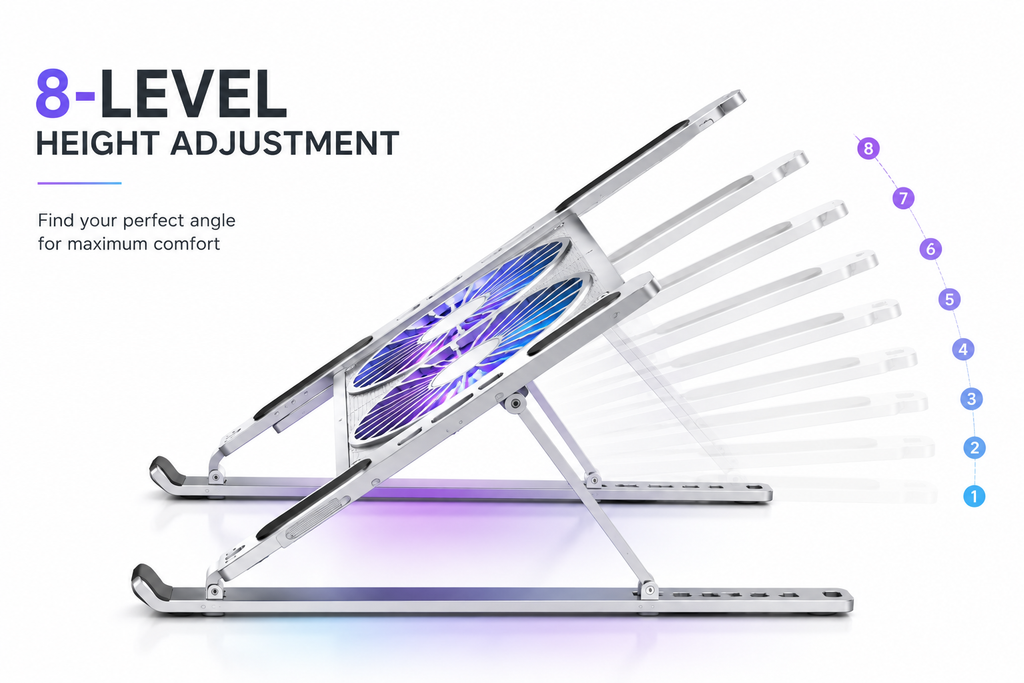 Adjustable Laptop Cooling Stand with Dual RGB Fans