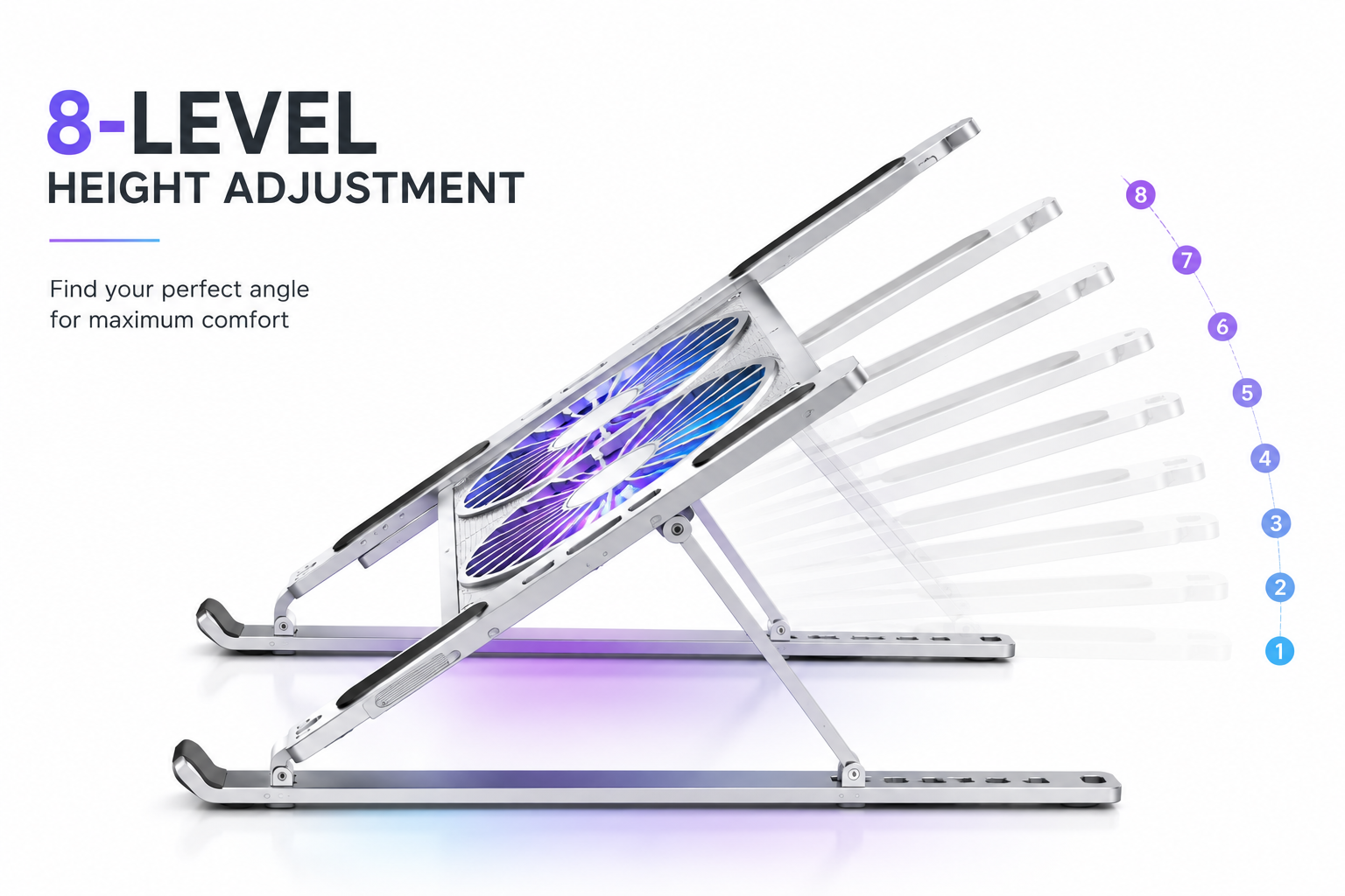 Adjustable Laptop Cooling Stand with Dual RGB Fans